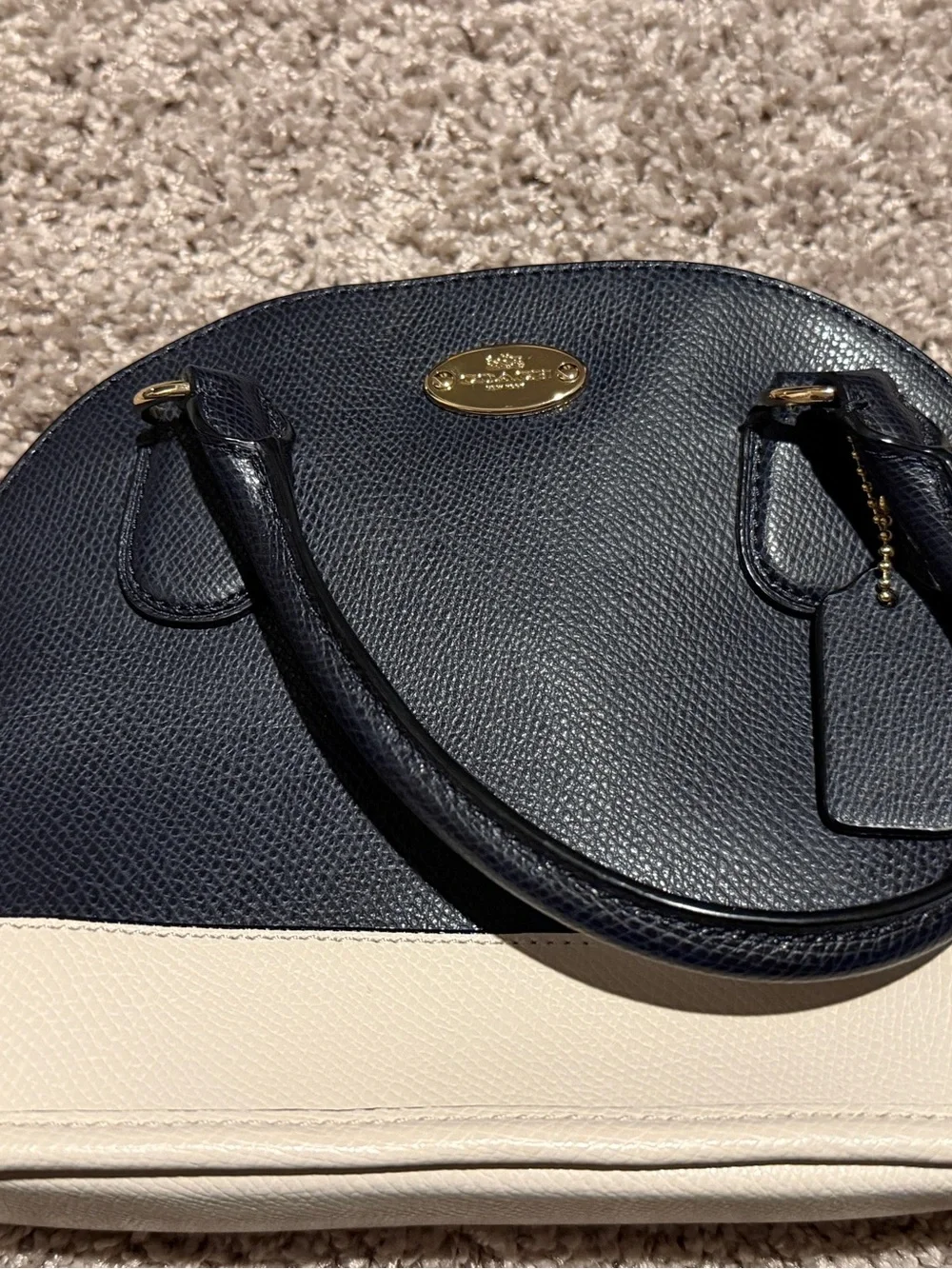 Coach Navy and Cream Dome Satchel with Gold Hardware